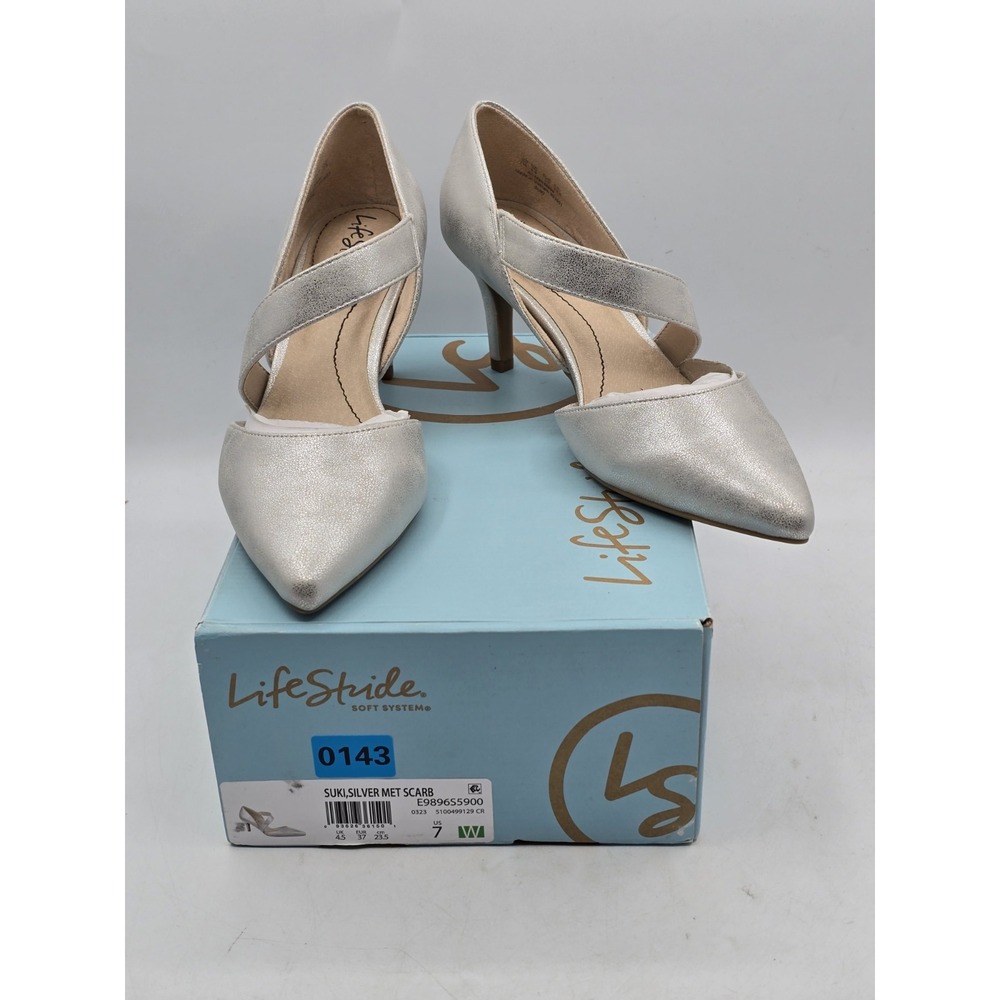 New - Life Stride Suki Women's Pumps Heels Silver Met Scarb- Sz 7 W Wide